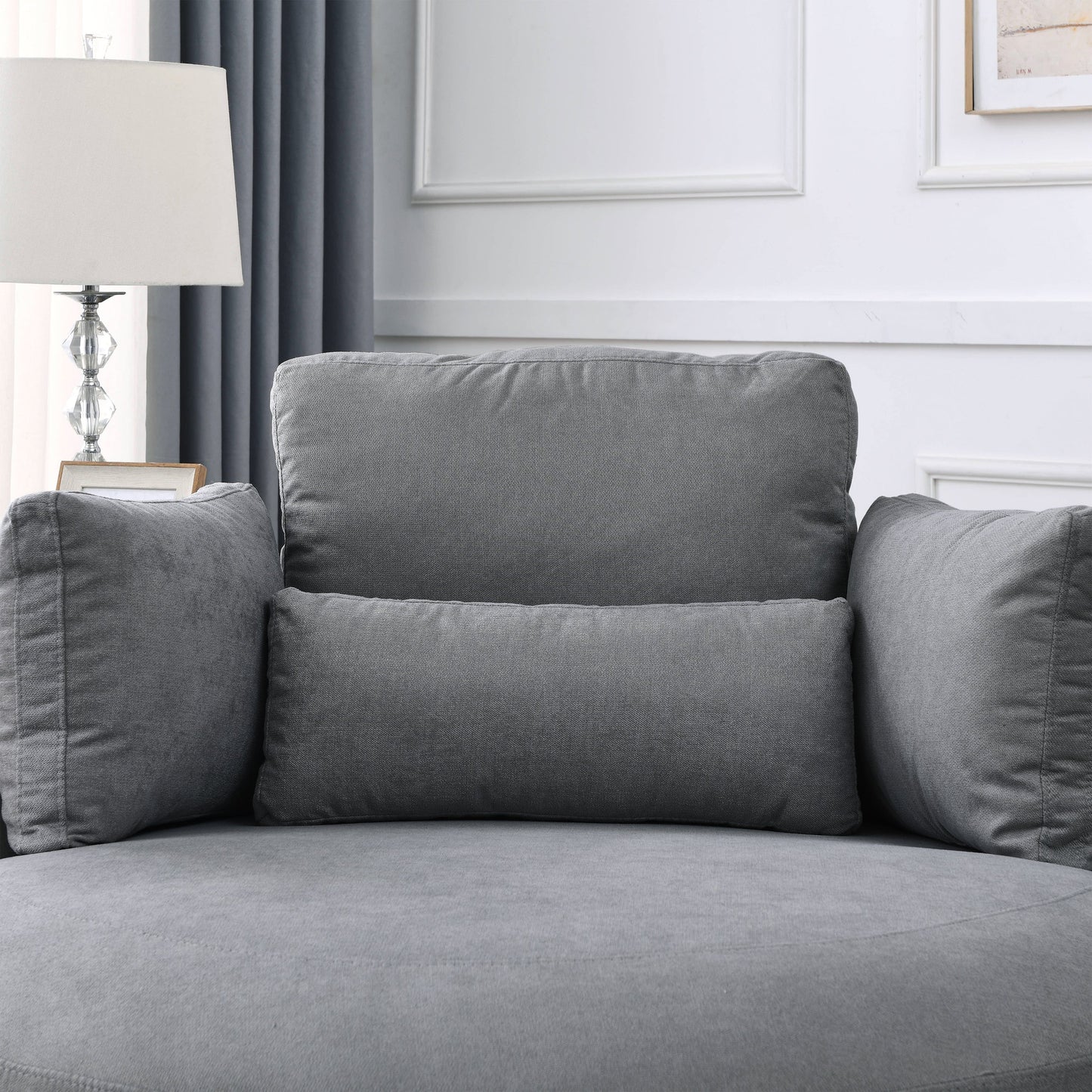 Swivel Accent Barrel Modern Dark Grey Sofa Lounge Club Big Round Chair With Storage Ottoman Linen Fabric for Living Room