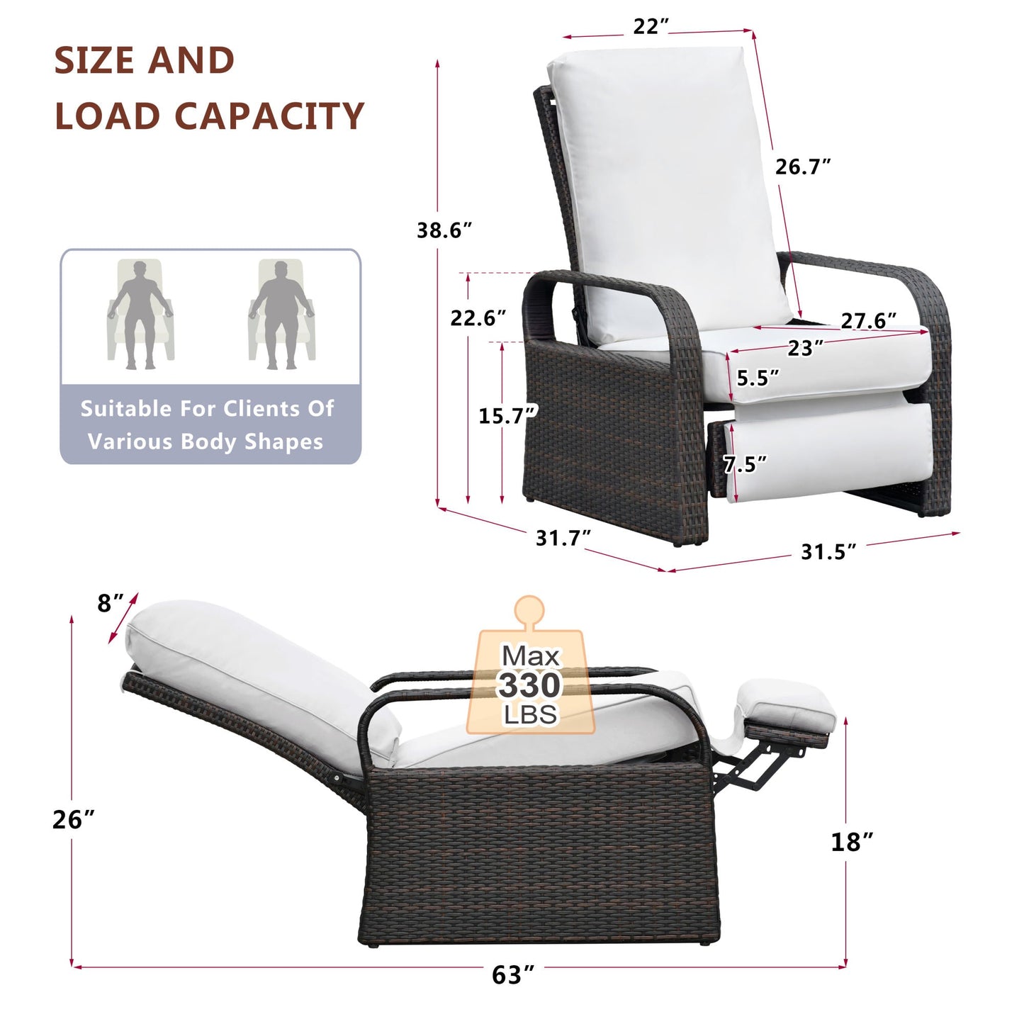Outdoor Recliner Chair; Automatic Adjustable Wicker Lounge Recliner Chair With 5.12'' Thicken Cushion