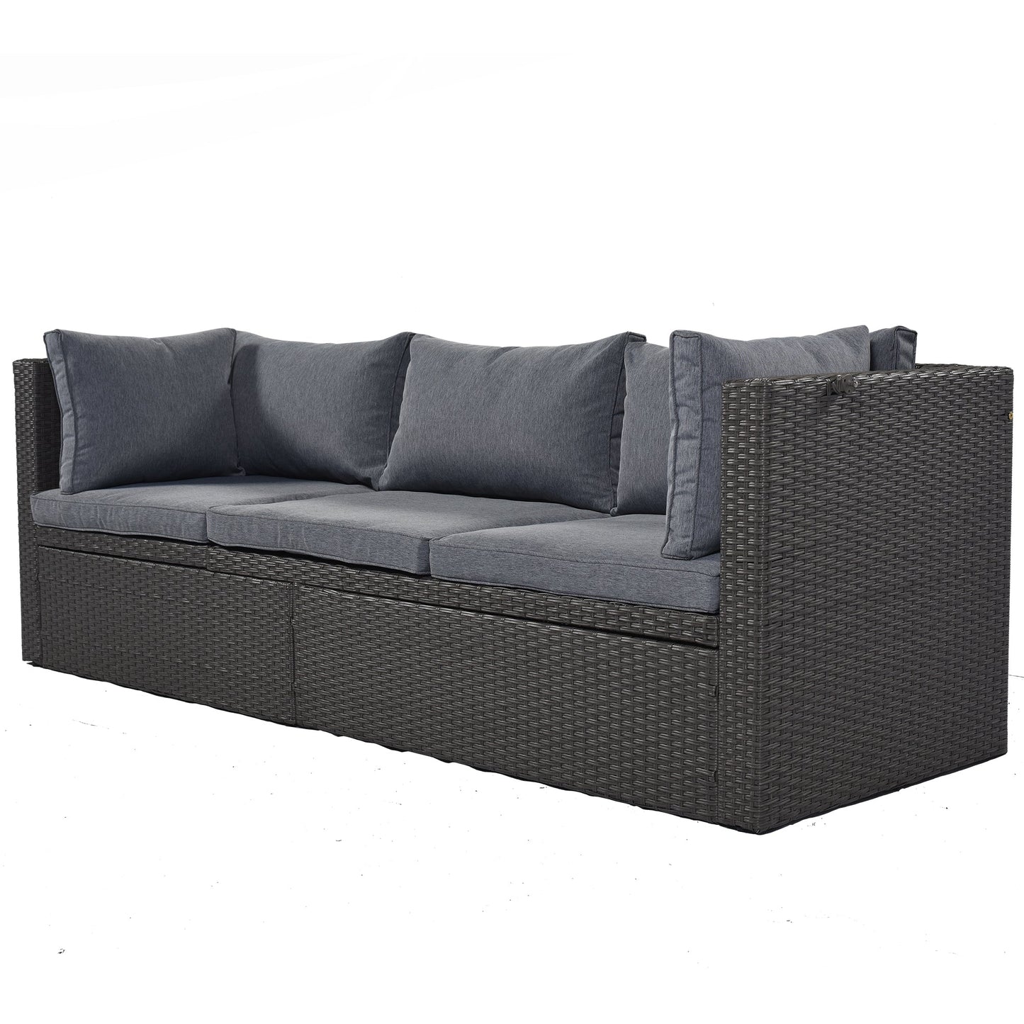 Outdoor Patio Rectangle Daybed With Retractable Canopy, Wicker Furniture Sectional Seating With Washable Cushions