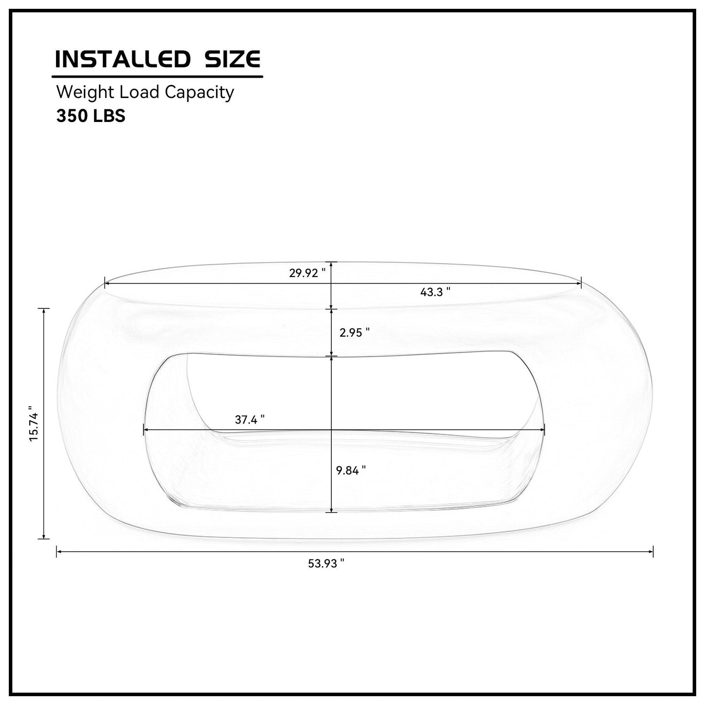 53.93'' Modern Oval Coffee Table, Sturdy Fiberglass Center Cocktail Table Tea Table for Living Room, BLACK, No Need Assemble
