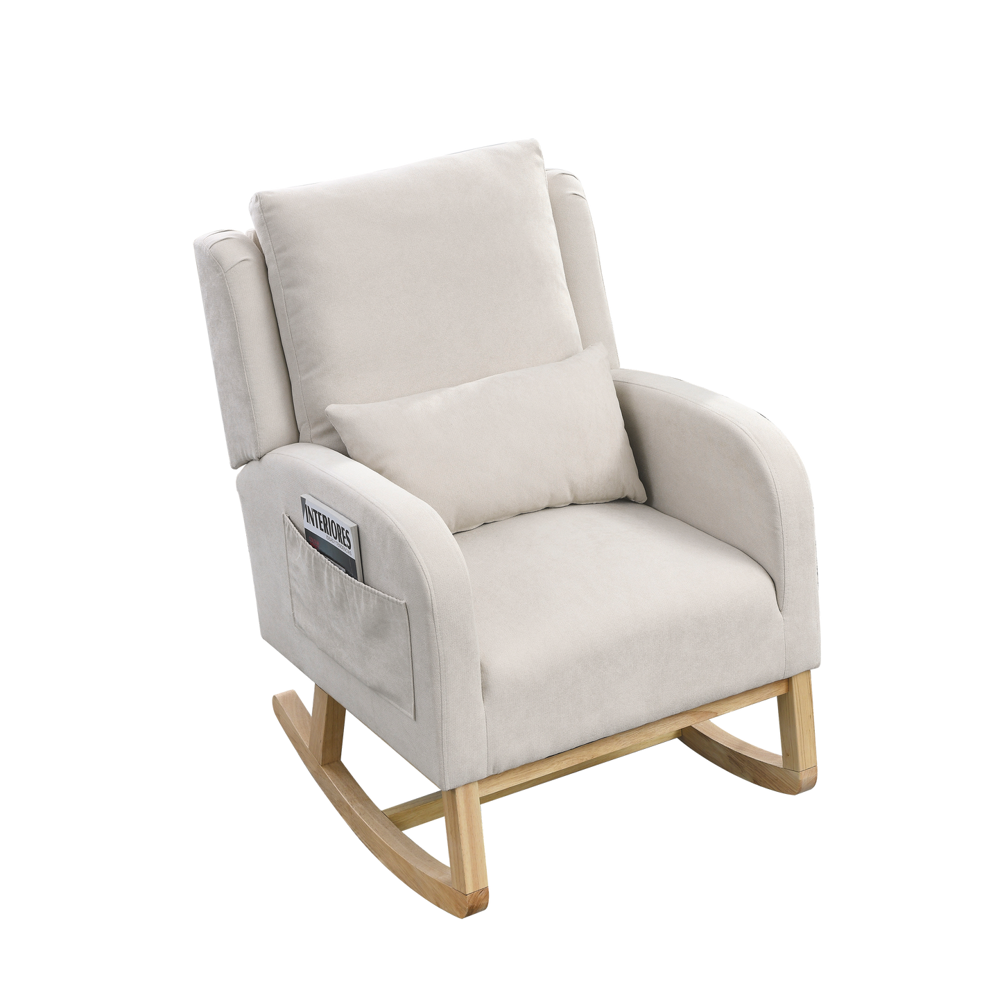 27.5 "W Modern Accent High Back Living Room Casual Armchair Rocker With One Lumbar Pillow, Two Side Pockets