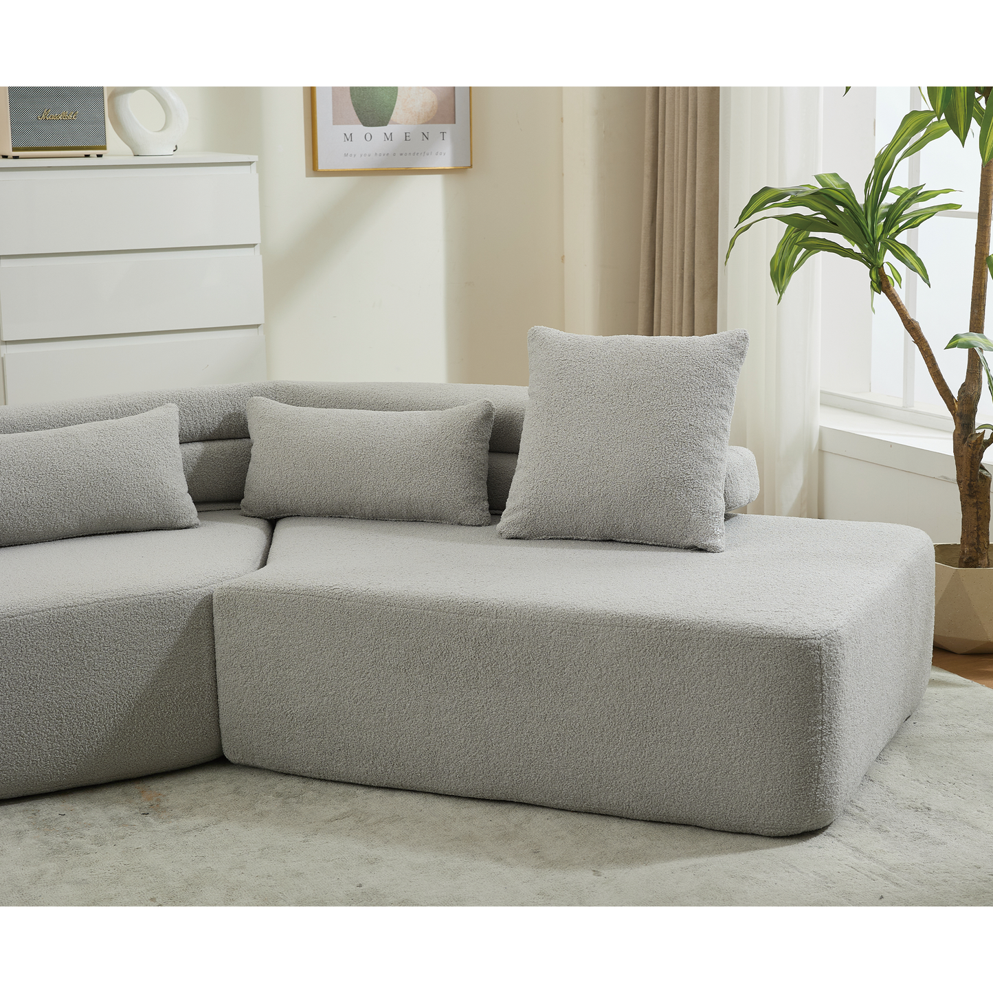 128"Minimalist Cloud Sectional Couch ,Modern Couches ,4-Seater ,No Assembly,Two Modular Sofa,Boucle Teddy Fabric