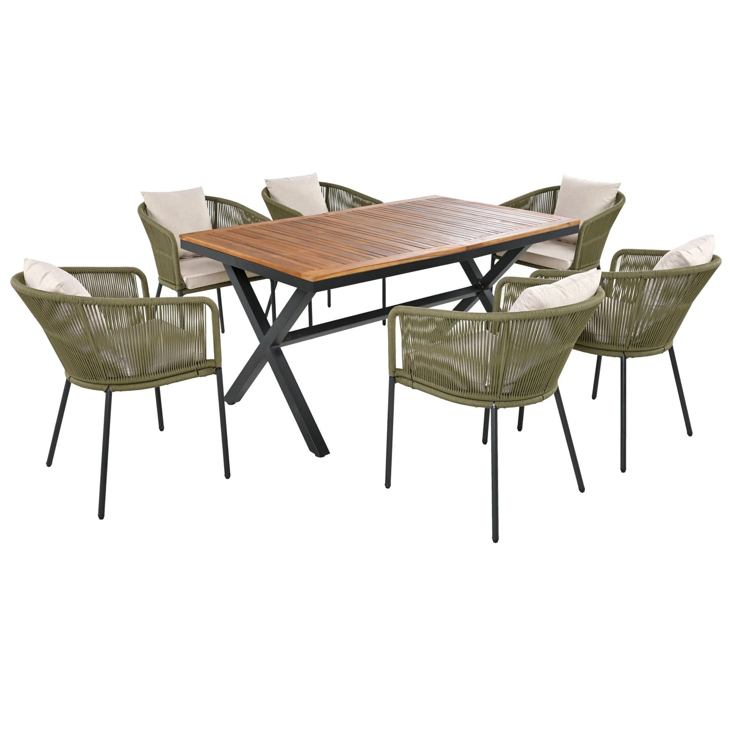 7 Pieces Patio Dining Set, All-Weather Outdoor Furniture Set With Dining Table and Chairs, Acacia Wood Tabletop