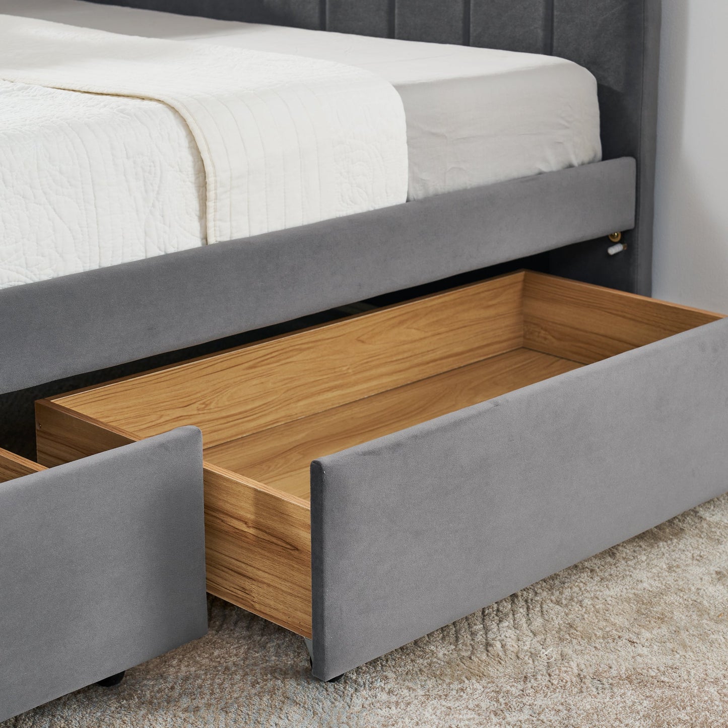 Full Size Upholstered Tufted Bed Frame With Two Drawers, Sofa Bed Frame With Comfortable Backrest and Armrests, Velvet