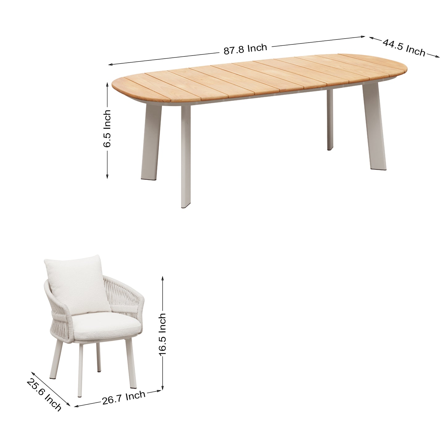 Aio 7 Pieces Teak Outdoor Dining Set With White Cushions