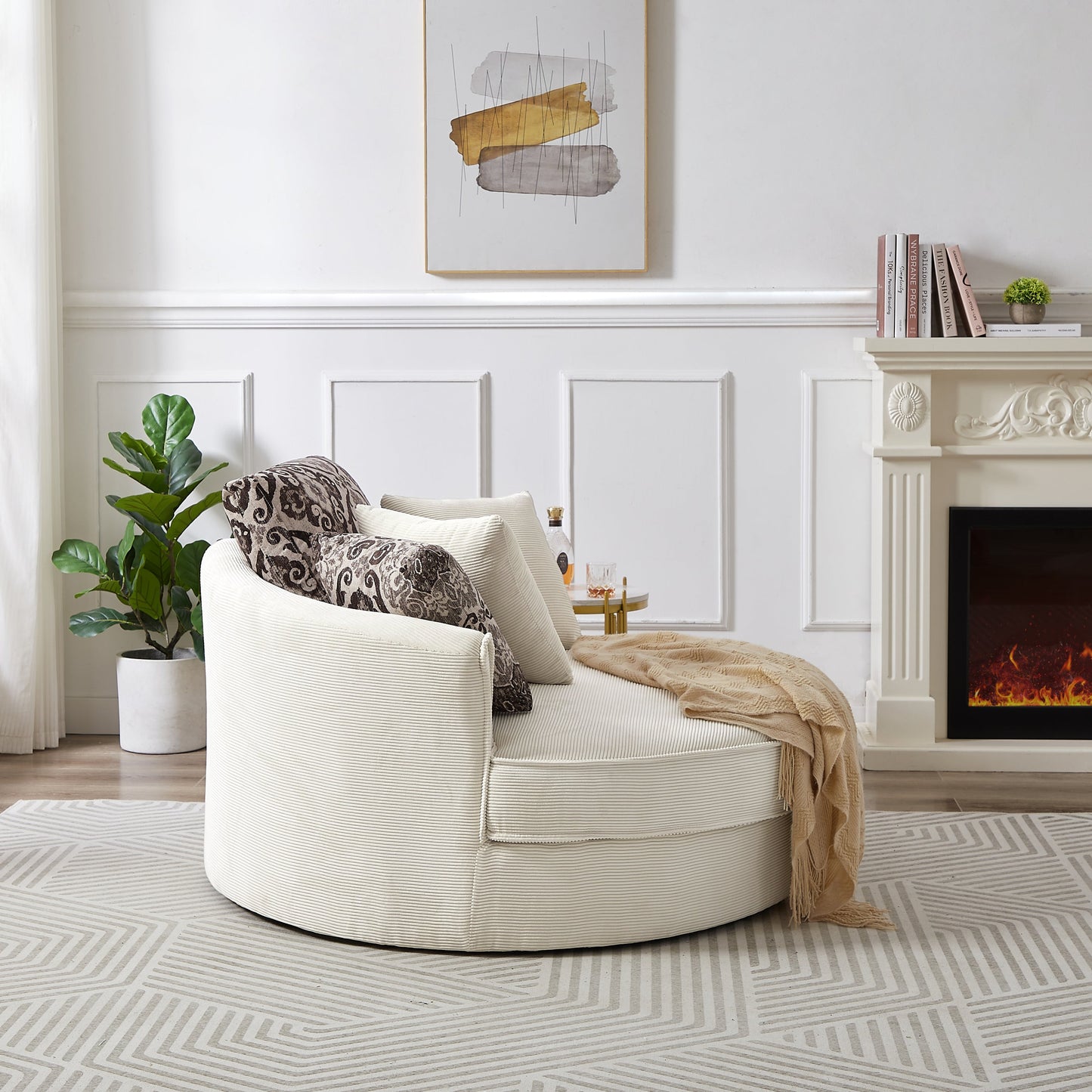 Swivel Accent Barrel Chair With 5 Movable Pillow 360 Degree Swivel Round Sofa Chair for Living Room,Bedroom, Hotel