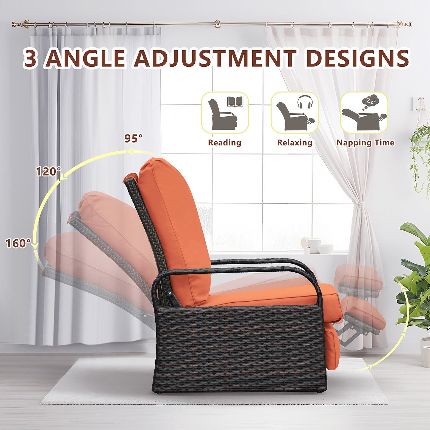 Outdoor Recliner Chair; Automatic Adjustable Wicker Lounge Recliner Chair With 5.12'' Thicken Cushion