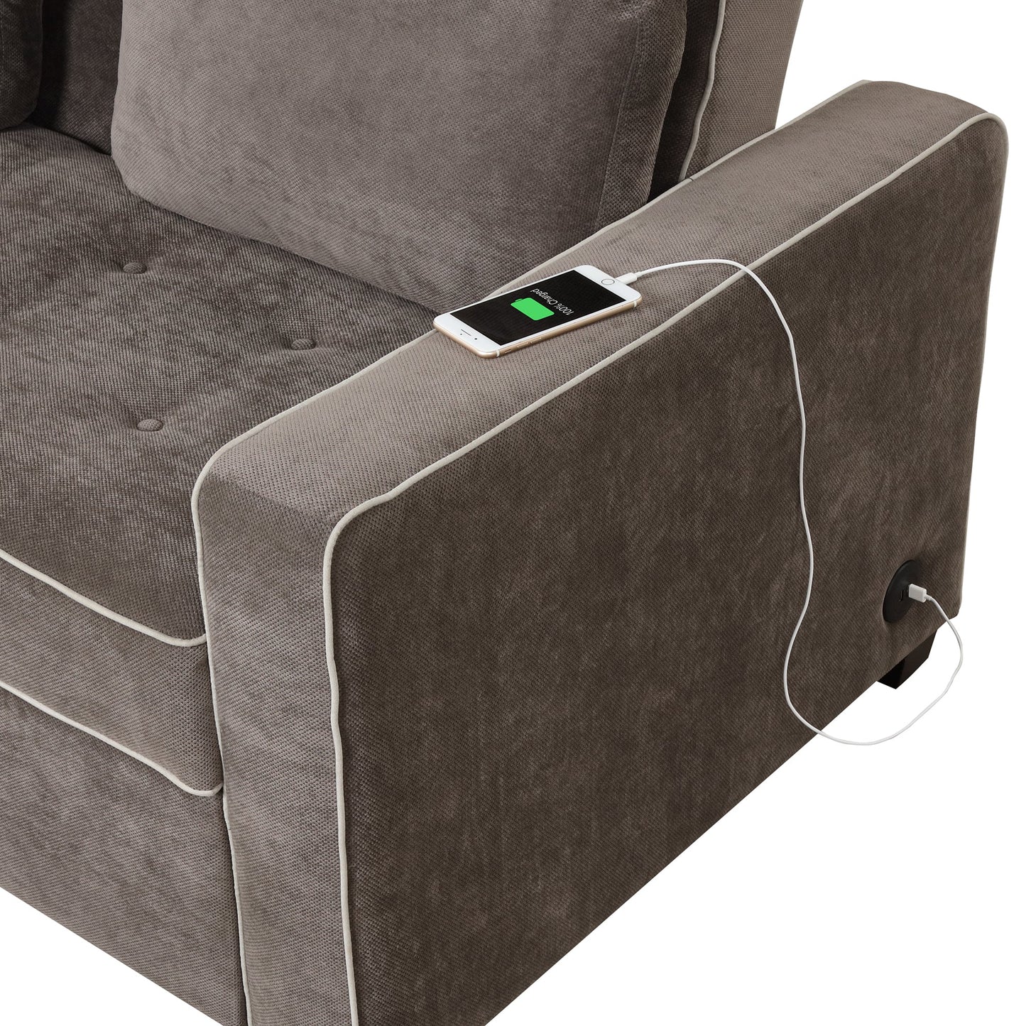 65.7" Linen Upholstered Sleeper Bed , Pull Out Sofa Bed Couch Attached Two Throw Pillows,Dual USB Charging Port