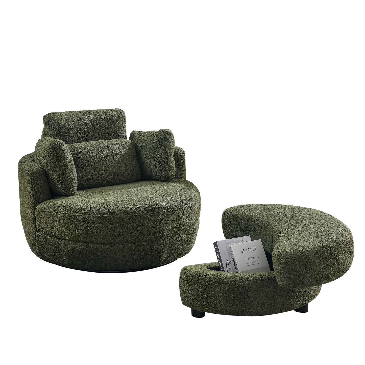 39"W Oversized Swivel Chair With Moon Storage Ottoman for Living Room, Modern Accent Round Loveseat Circle
