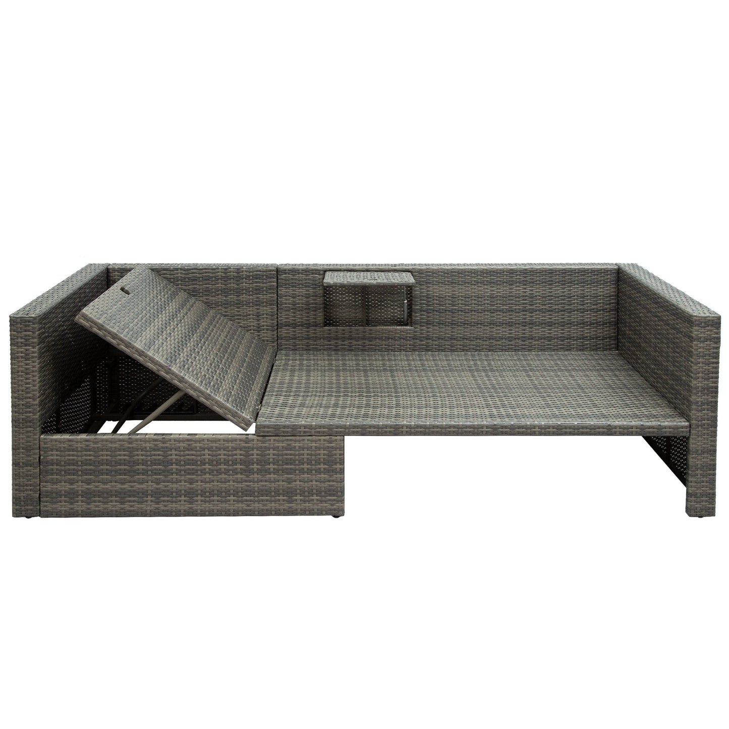 Patio Furniture Sets, 5-Piece Patio Wicker Sofa With Adustable Backrest, Cushions, Ottomans and Lift Top Coffee Table