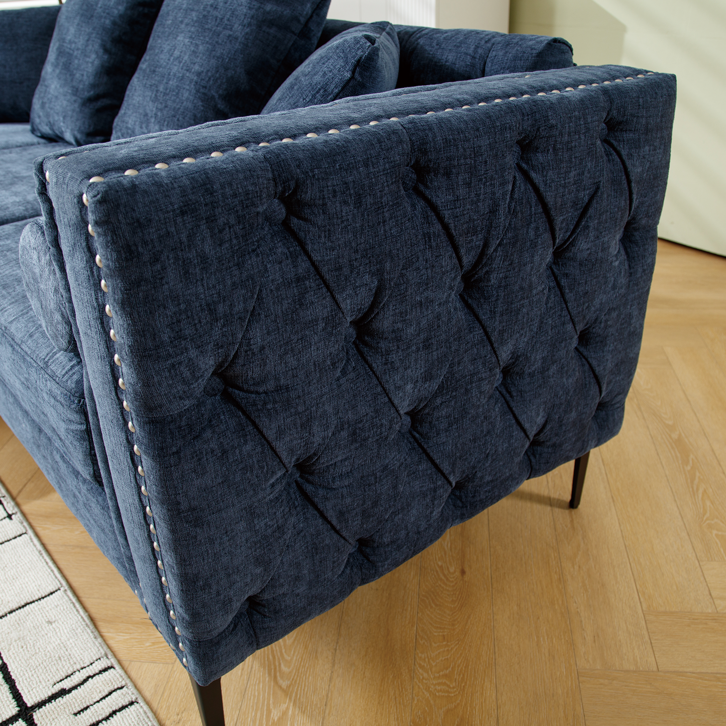 L Shaped Sectional Sofa , Convertible Storage Ottoman,Chenille ,Square Arm, Modern Tufted Couch ,3 Seater