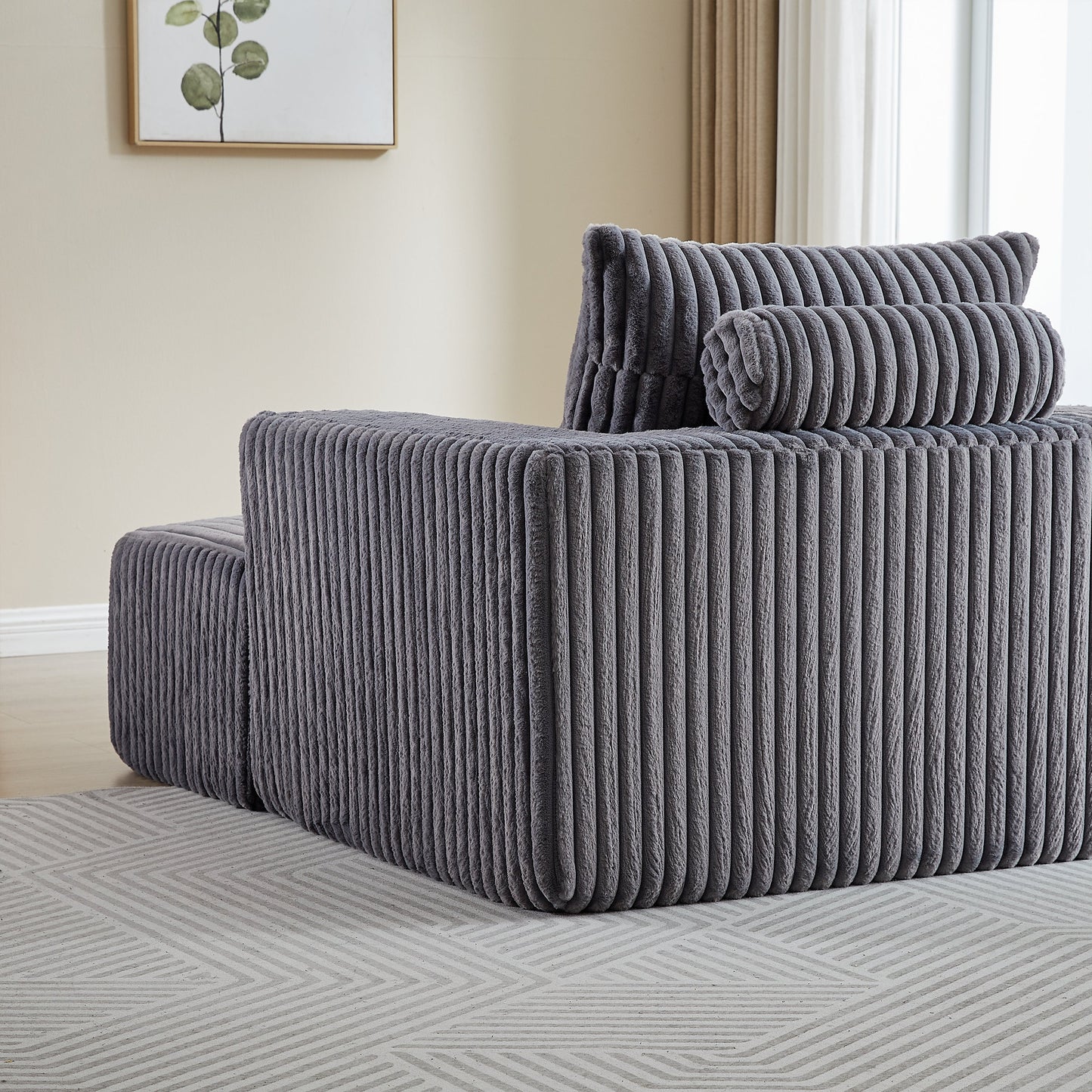 62.5-Inch Corduroy Sponge Sofa Lounge Chair With Removable Footrest,No Assembly Required,Fluffy Modern Sleeper Chair