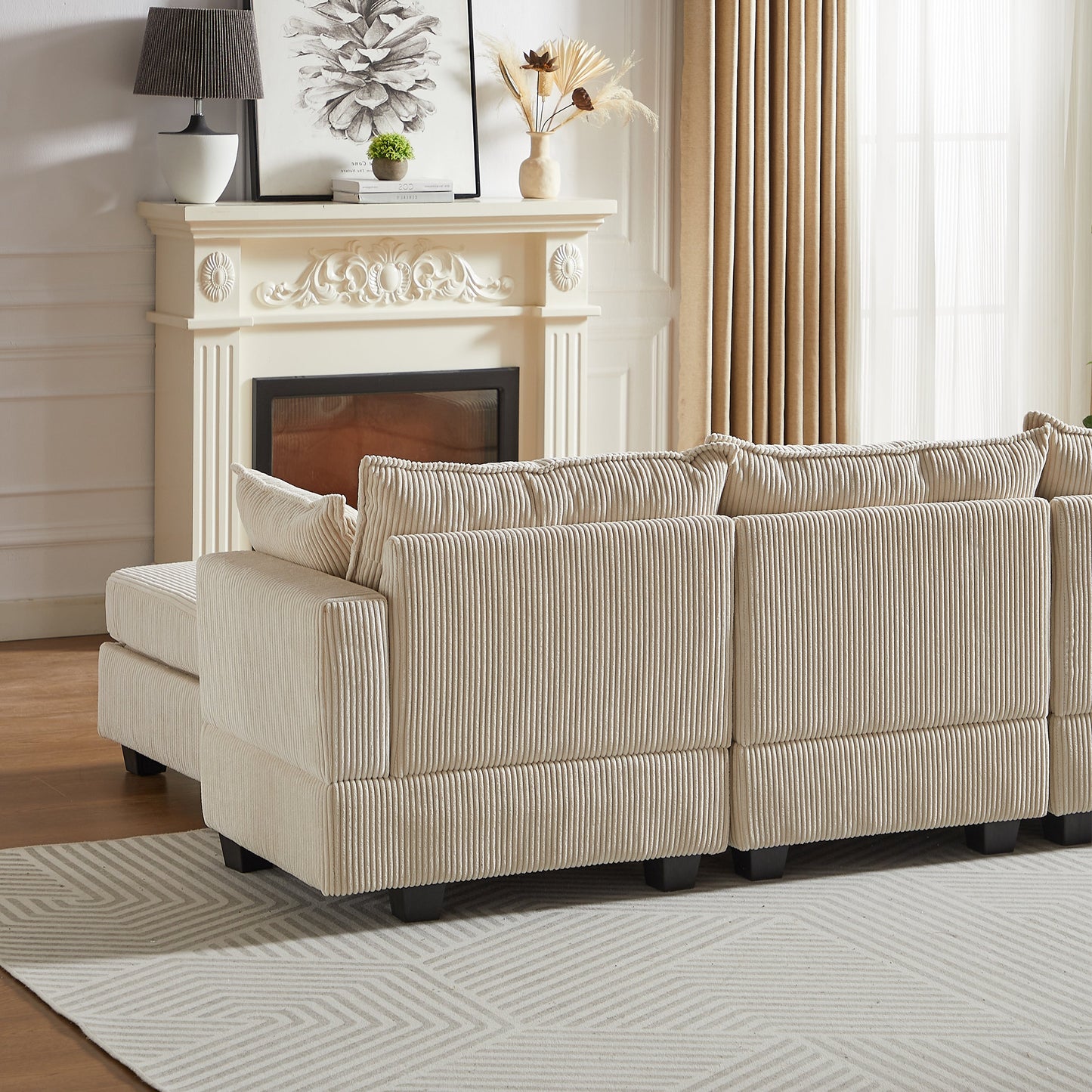 113.5'' Modular Sectiona Corduroy Sofa, Sectional Couches for Living Room U Shaped Sectional Couch With Storage Ottoman