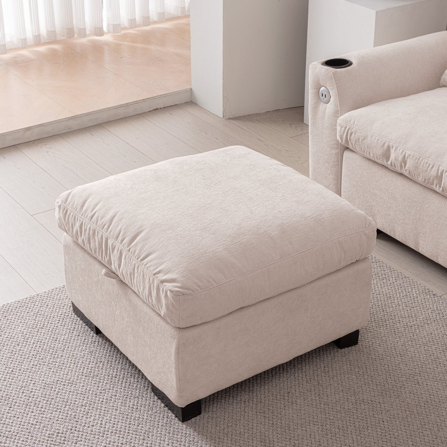 114.5"Modern Modular L Shaped Chenille Sofa Couch Reversible Ottoman With Storage Removable and Washable Cushions Sofa