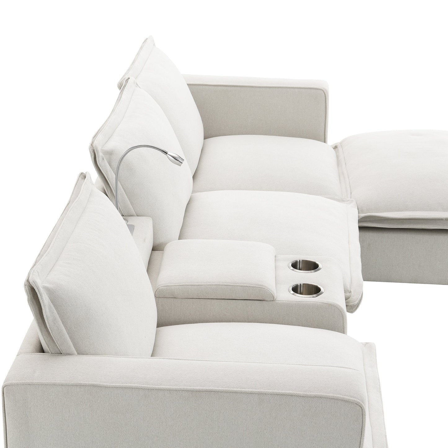 109*57" Modern Sectional Cloud Sofa With Console,USB Charger,Reading Light,Cup Holder,Wide Seat,4 Seat Chenille Modular