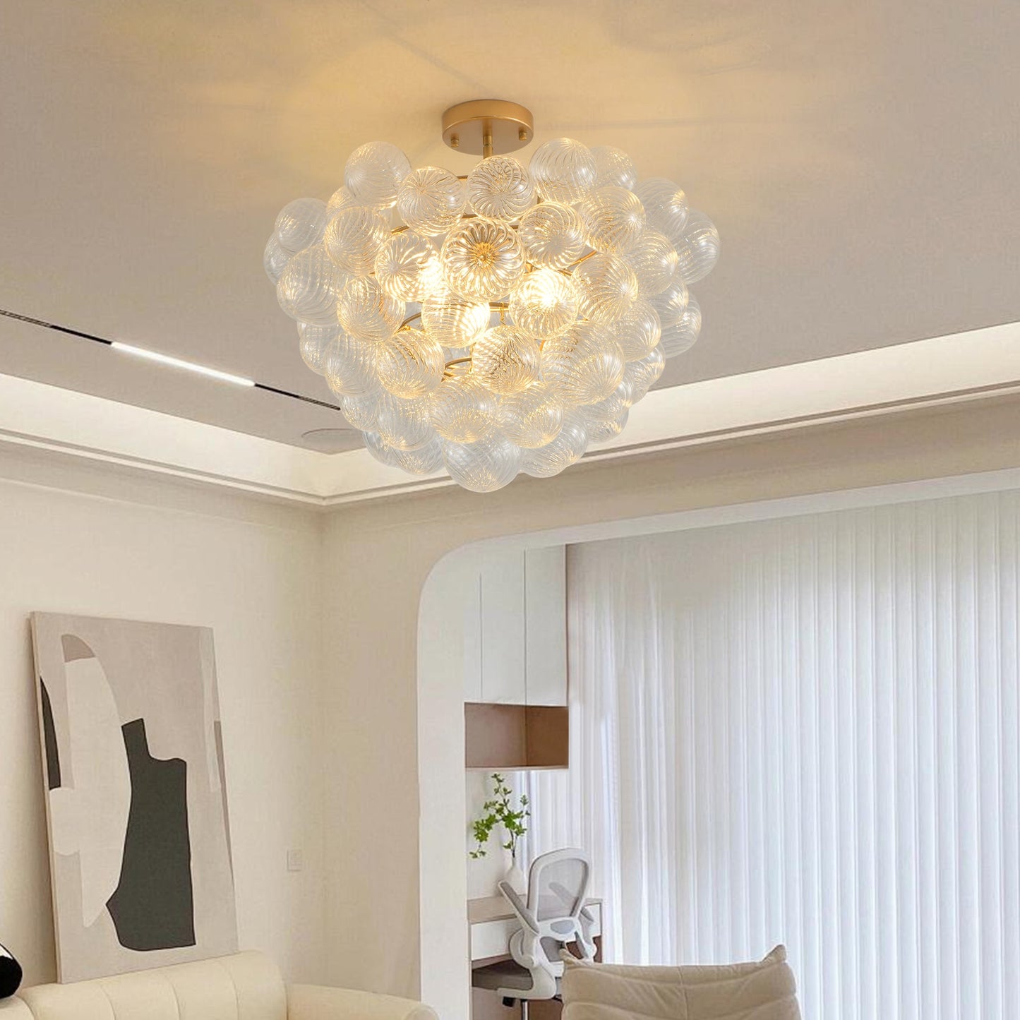 20-Inch Gold Ceiling Pendant Light With Threaded Clear Glass Globe Shade – Ideal for Living Room, Dining Room, Kitchen