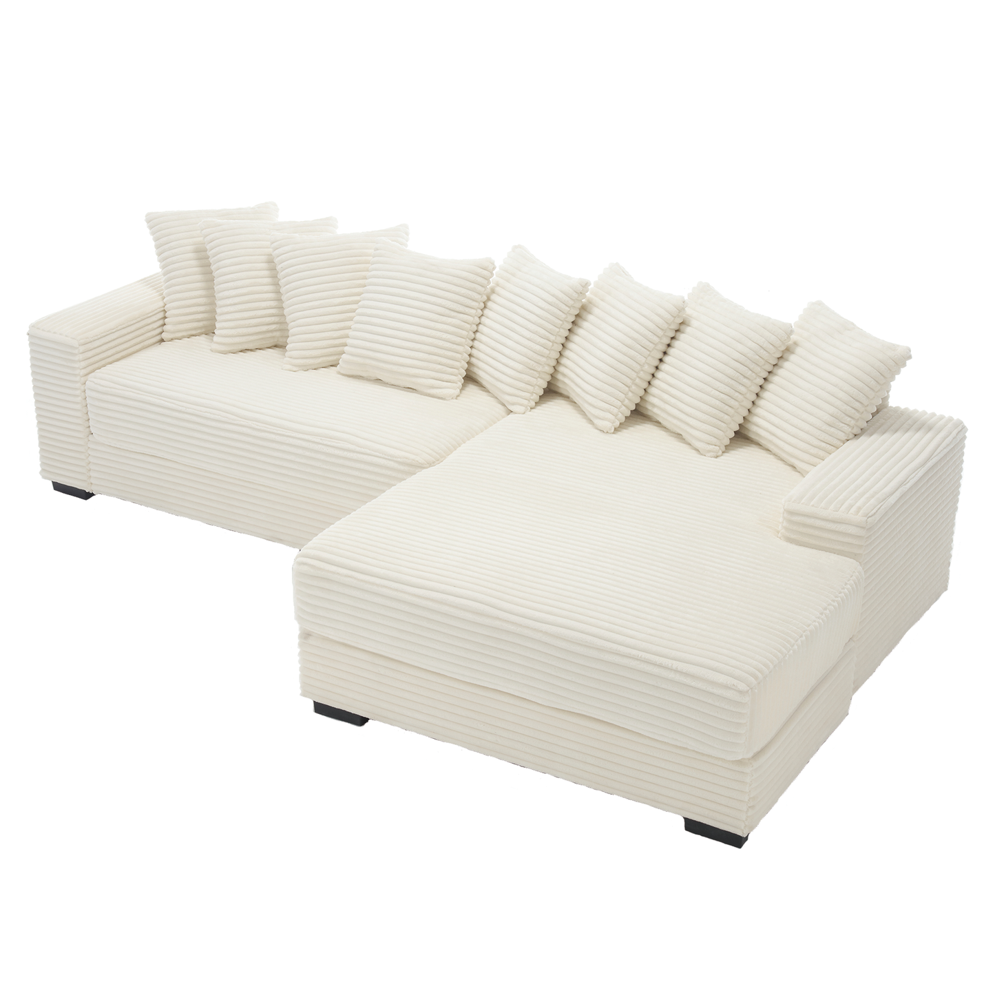 Oversized Two-Piece Couches, L Shaped Sofa, Corduroy, Right Chaise Daybed,with Armrests,Eight Throw Pillows,Corner Sofa