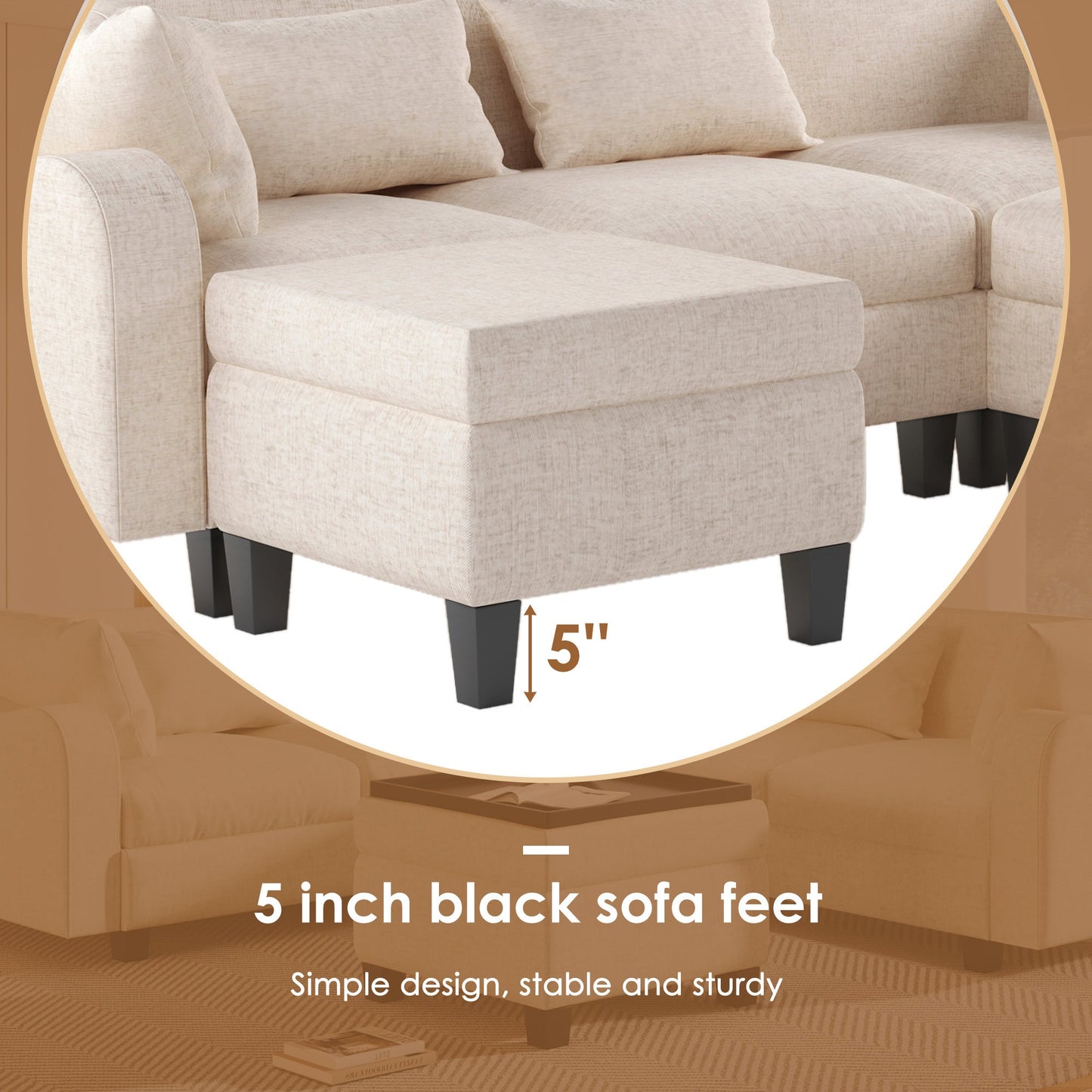 87" Modern Sectional Sofa With Coffee Table,6-Seat Couch Set With Storage Ottoman,Various Combinations,L-Shape Indoor