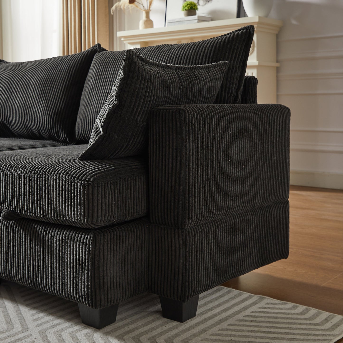 113.5'' Modular Sectiona Corduroy Sofa, Sectional Couches for Living Room U Shaped Sectional Couch With Storage Ottoman