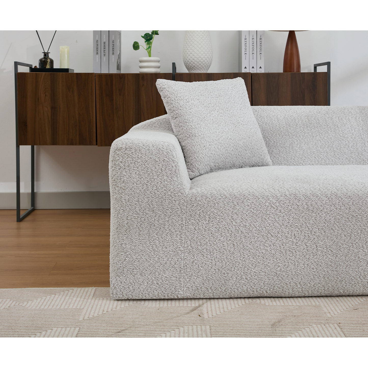 2 Piece Boucle Cloud Sofa Set, Upholstered Sofa Set, Modern 3 Seater and 2 Seater Sofa With MDF End Table for Living Room