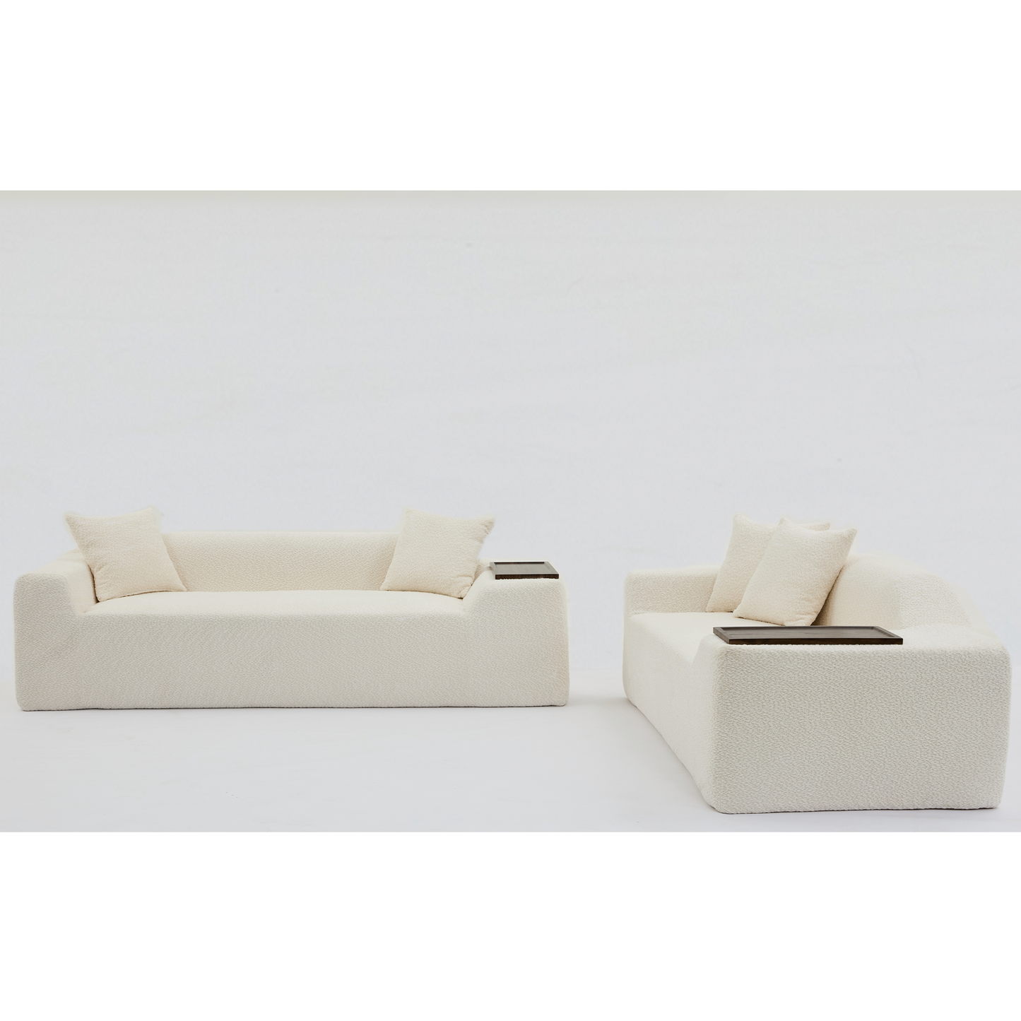 2 Piece Boucle Cloud Sofa Set, Upholstered Sofa Set, Modern 3 Seater and 2 Seater Sofa With MDF End Table for Living Room