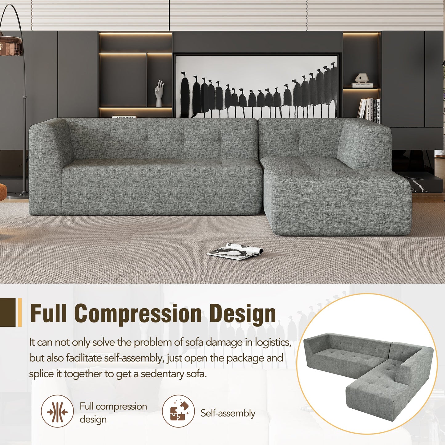 112.2*74" Modular Modular Combination Living Room Sofa Set, Modern Minimalist Sofa, Living Room Upholstered Sofa Bed