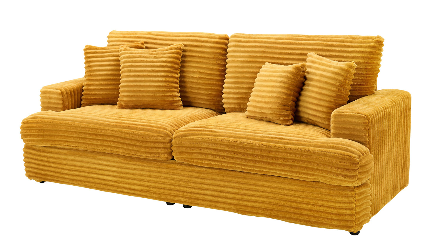 79.3 "Long, Corduroy Sofa With 4 Matching Pillows, Stylish Design Spacious and Comfortable 3-Seater Sofa Suitable