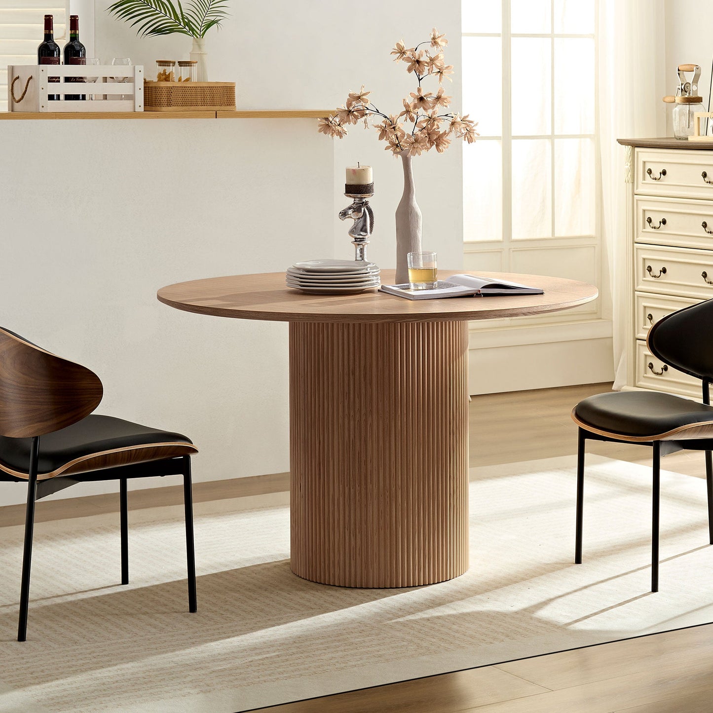 47,24 Inch MDF Dining Table for Dining Room Round Dinner Tables Mid-Century Modern Table OAK