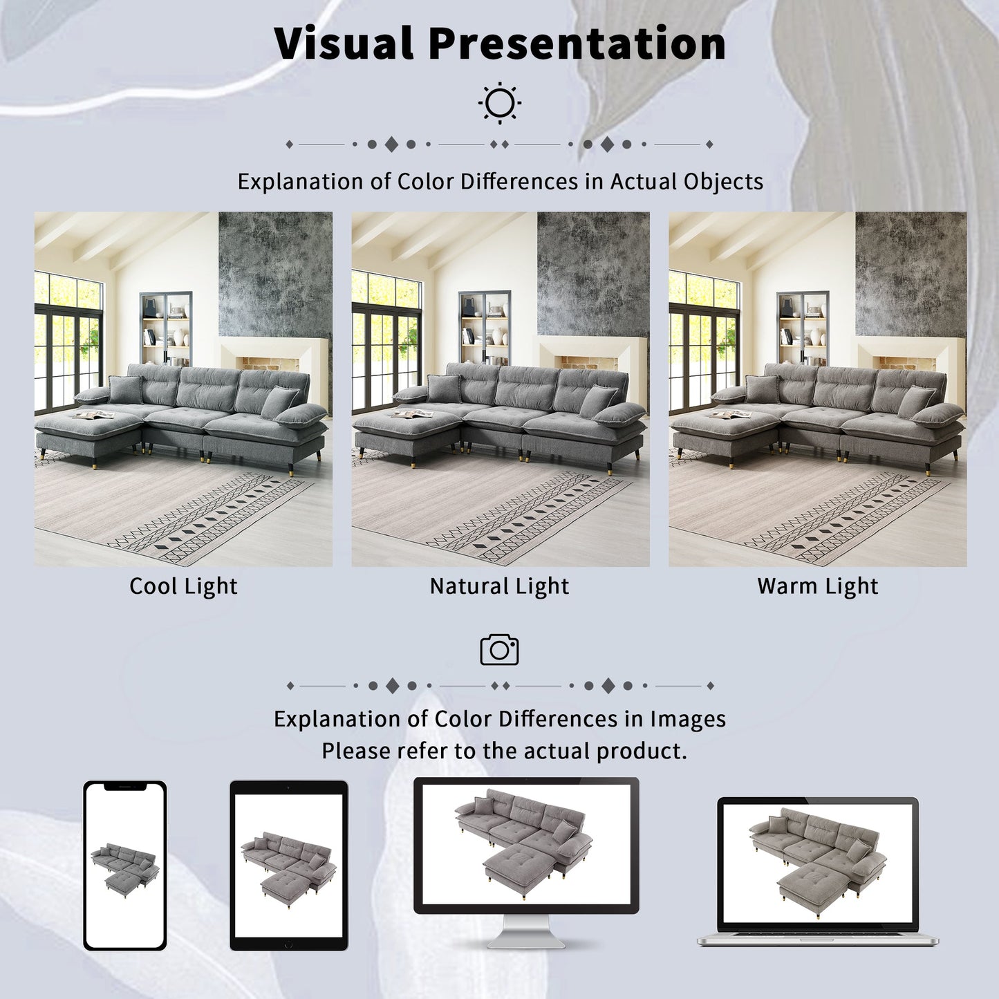106*66.5" L Shaped Convertible Sectional Sofa,4 Seat Tufted Couch Set With Two-Tone Adjust Legs,Cloud Chenille Fabric