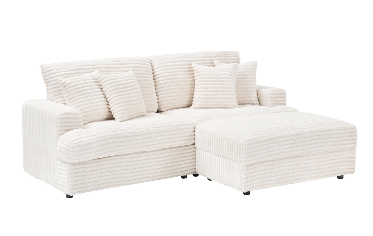 82 Inches White Corduroy Sofa, Storage Feet +4 Throw Pillows, Create a Living Room, Office Fashion New Darling
