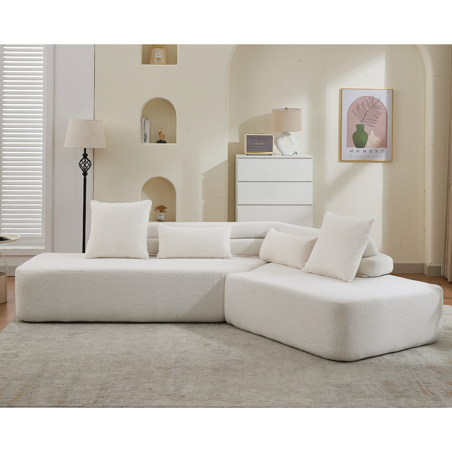128"Minimalist Cloud Sectional Couch ,Modern Couches ,4-Seater ,No Assembly,Two Modular Sofa,Boucle Teddy Fabric, Upholstered