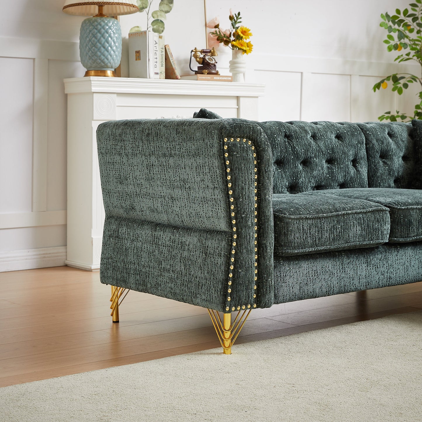 81.5-Inch Chenille Corner Sofa , L-Shaped Sectional Couch, 5-Seater Corner Sofas With 3 Cushions for Living Room, Bedroom