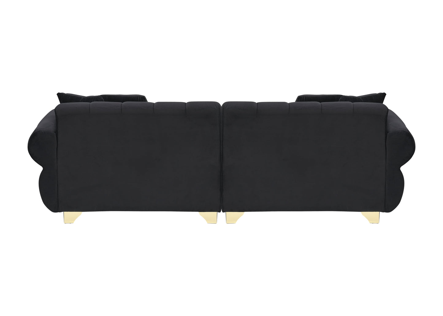 89-Inch Spring-Wrapped Cushions, 3 Flannelette Sofas, Stylish Metal Feet and 4 Throw Pillows Make for a Modern Living Room