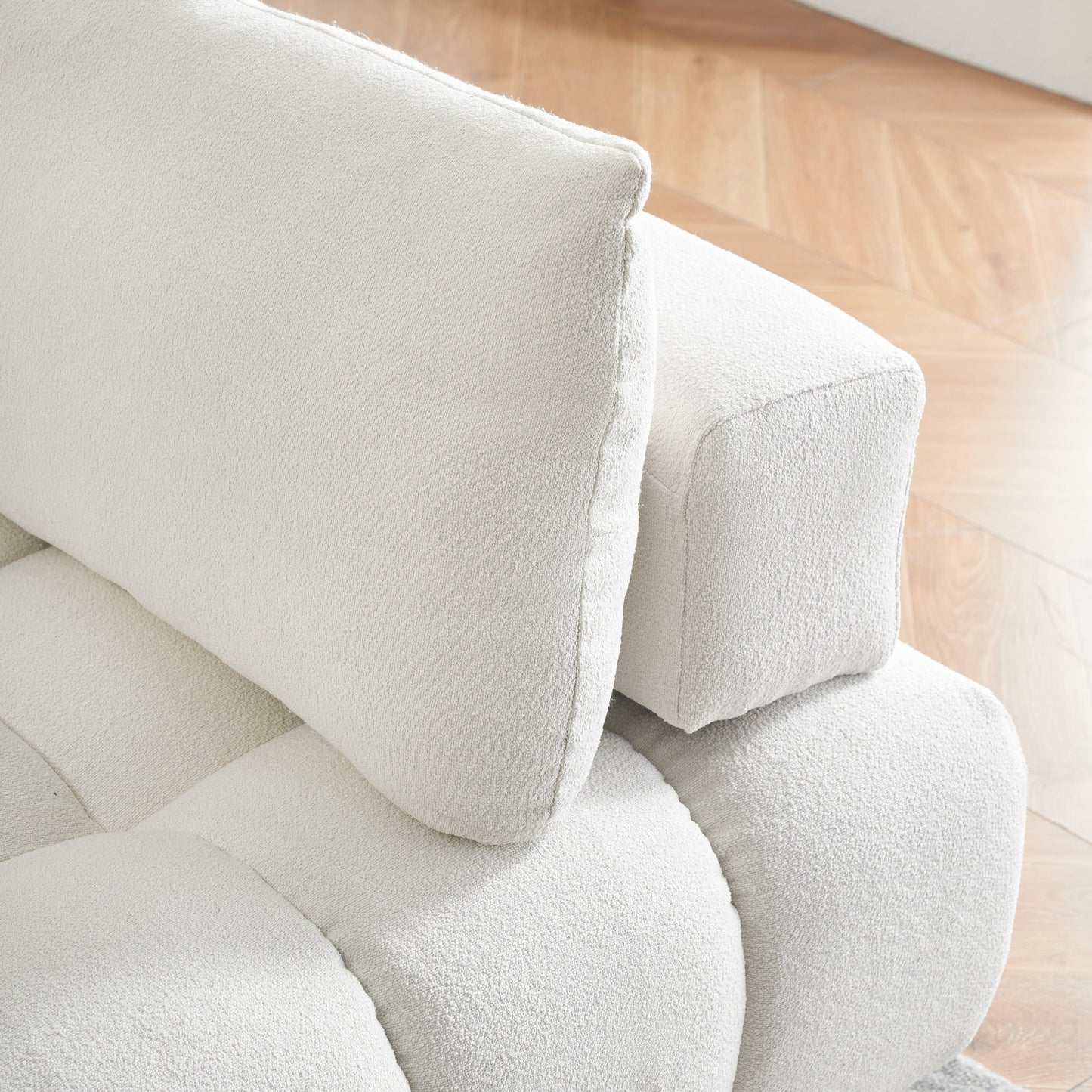 120 Inches Long, Teddy Sofa Fabric, With Spacious and Comfortable Seats, for Apartment Office Living Room -Beige