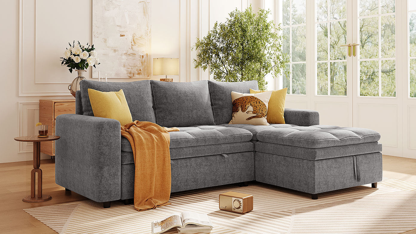 Soft Upholstered Sectional Sofa Bed With Storage Space, Suitable for Living Rooms and Apartments