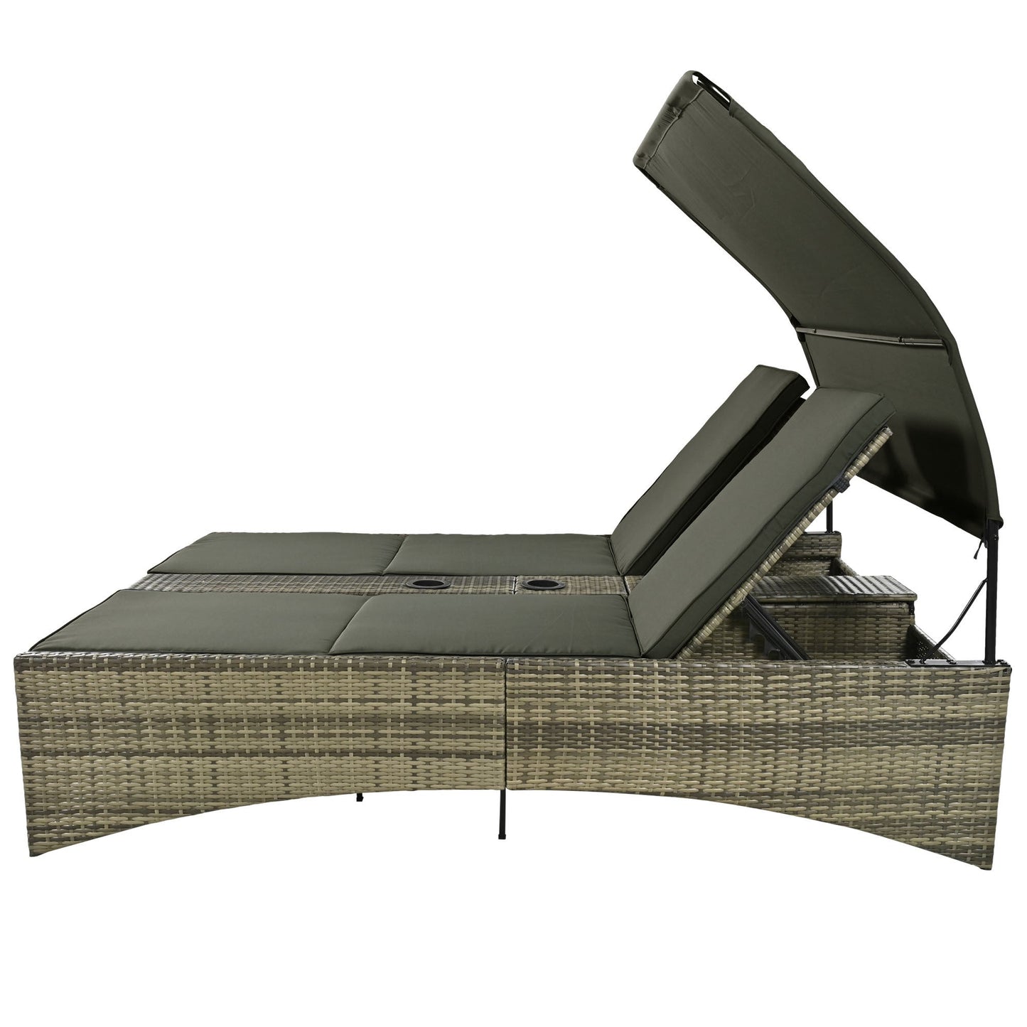 Patio Daybed Outdoor Daybed Outdoor Rattan Sun Lounger With Shelter Roof With Adjustable Backrest, Storage Box