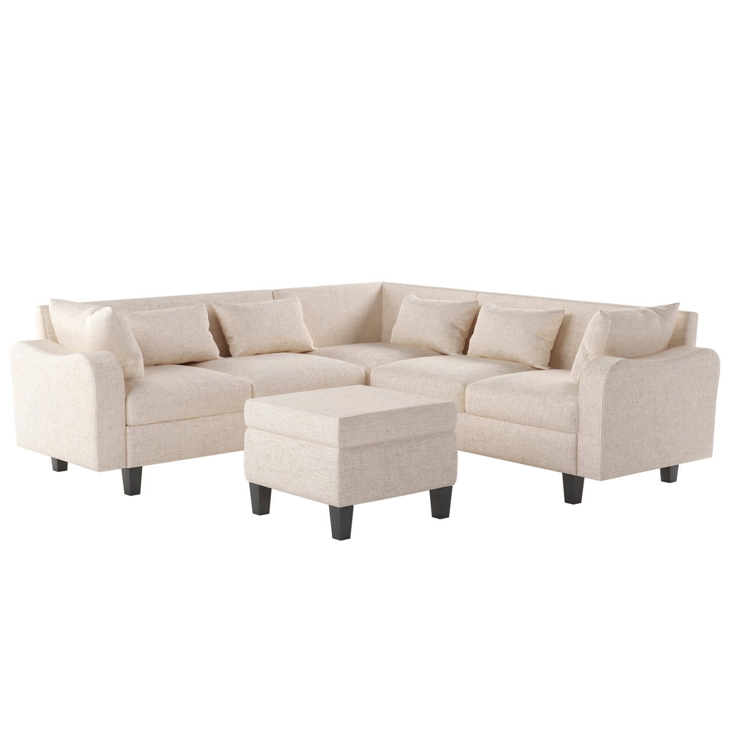 87" Modern Sectional Sofa With Coffee Table,6-Seat Couch Set With Storage Ottoman,Various Combinations,L-Shape Indoor