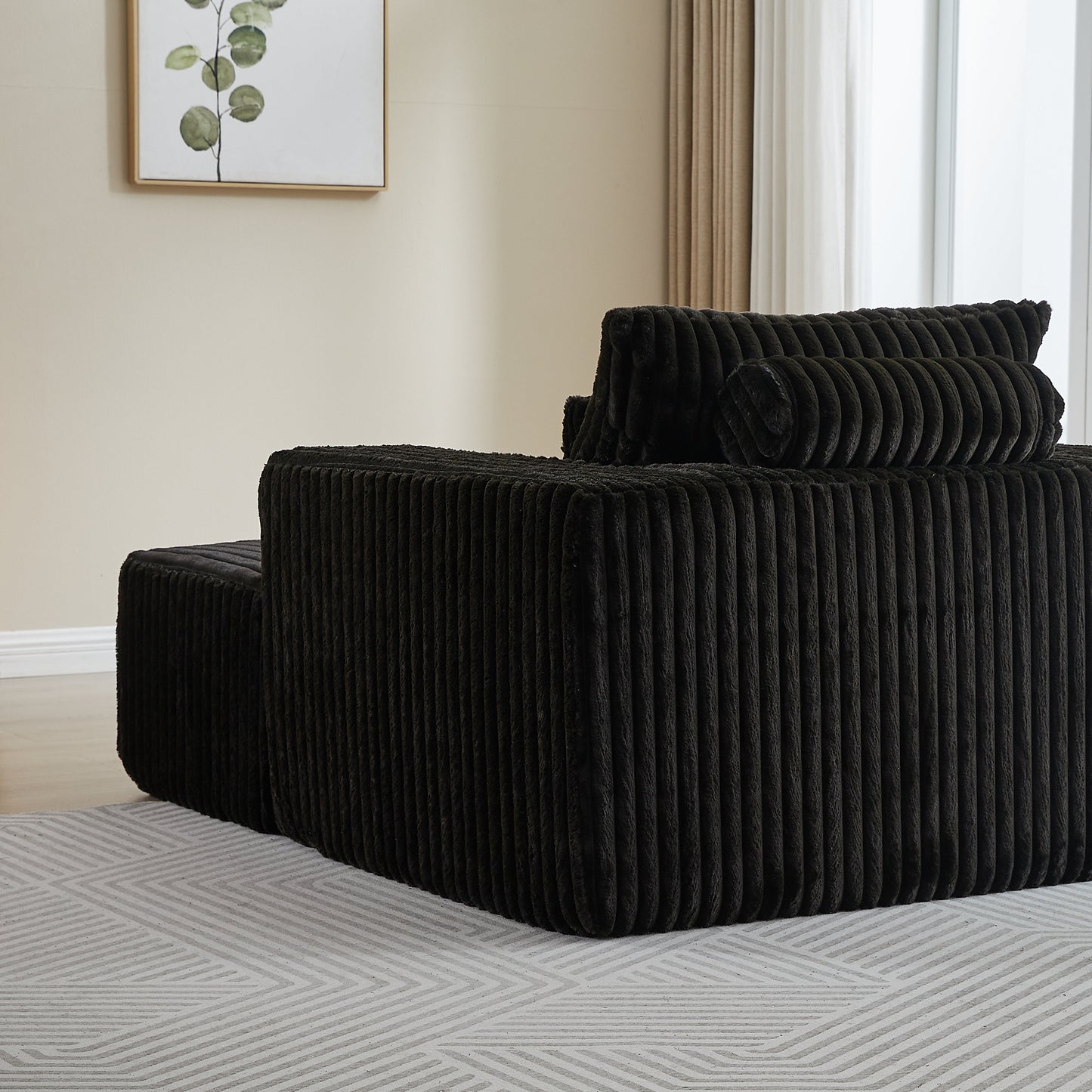 62.5-Inch Corduroy Sponge Sofa Lounge Chair With Removable Footrest,No Assembly Required,Fluffy Modern Sleeper Chair