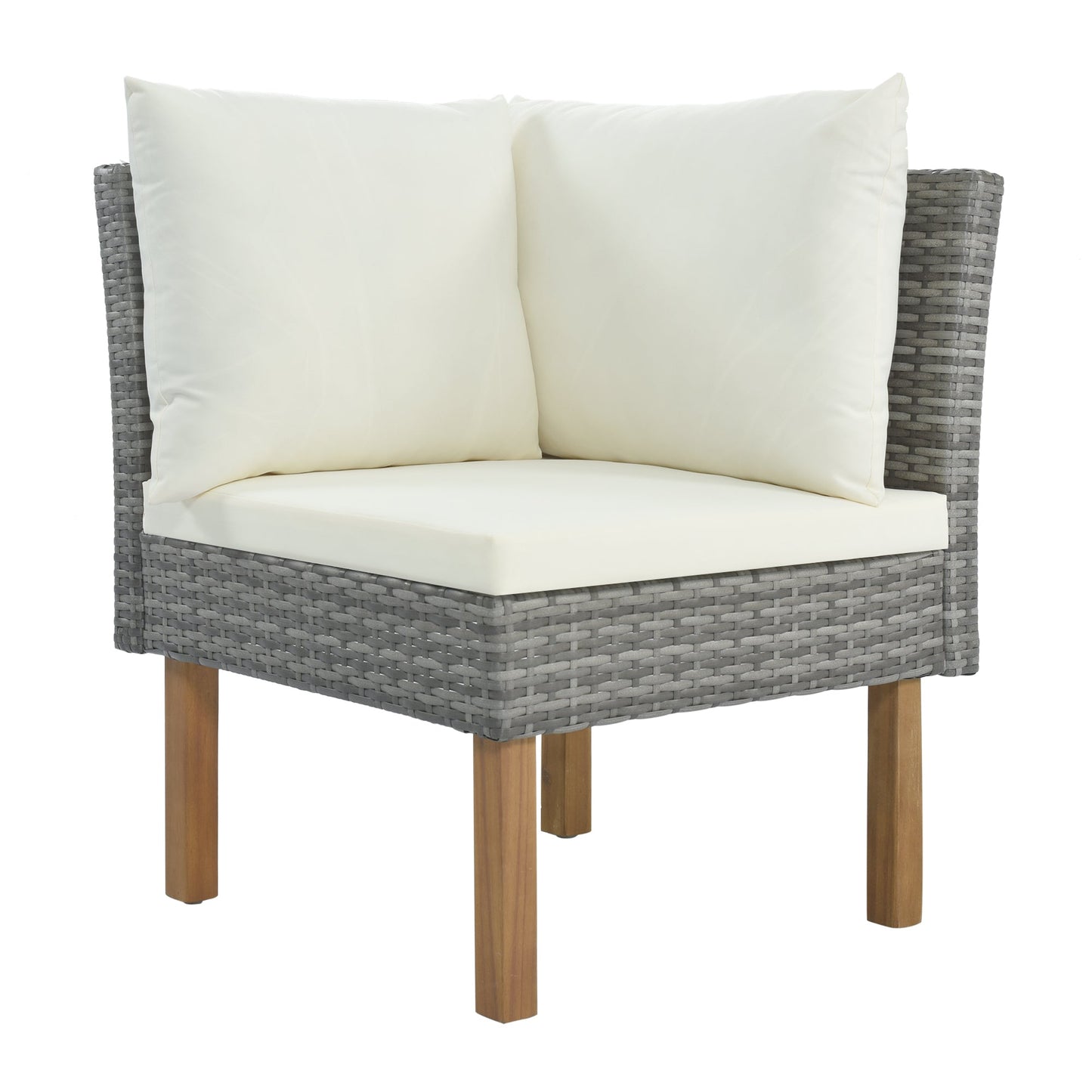 9-Piece Outdoor Patio Garden Wicker Sofa Set, Gray PE Rattan Sofa Set, With Wood Legs, Acacia Wood Tabletop