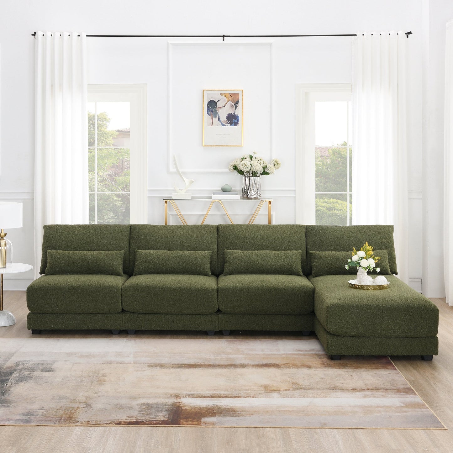 120*61" Oversized Deep Seat Sectional Sofa With Reversible Chaise,Loop Yarn Fabric 5-Seat Armless Indoor Furniture