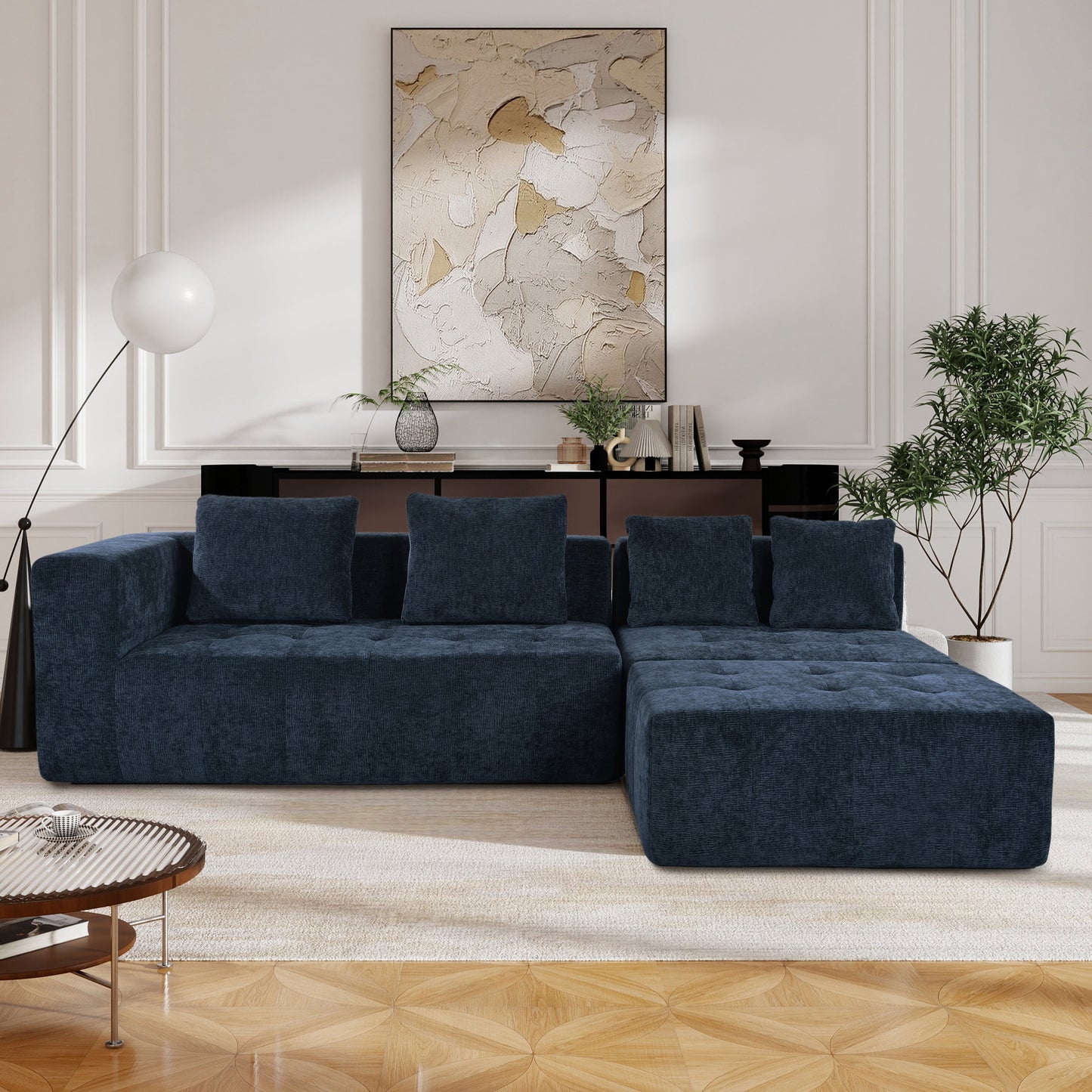 Modern Large Removable Modular Sofa, 3-Piece Set With Free Combination, Includes 4 Cushions, Ideal for Living Room