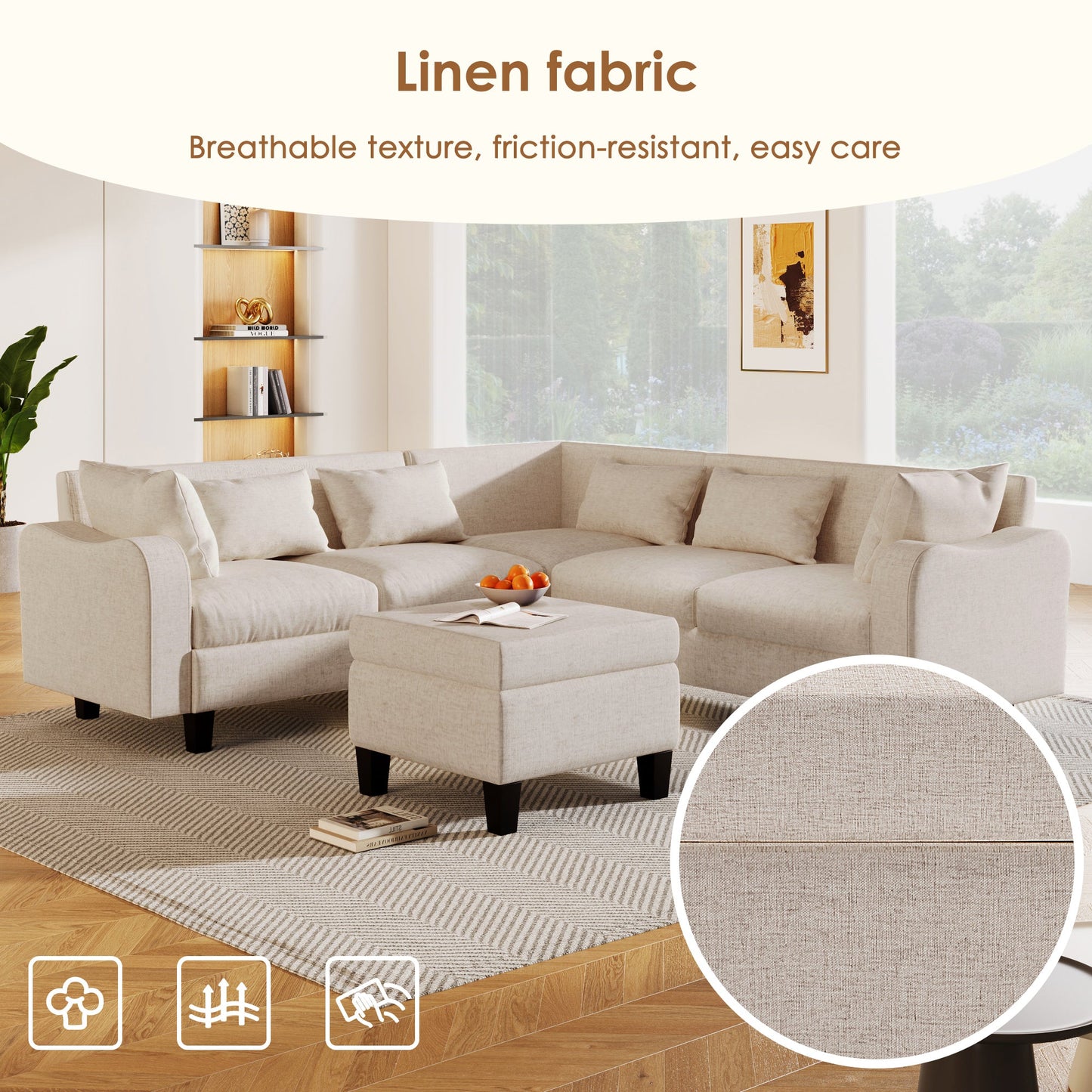 87" Modern Sectional Sofa With Coffee Table,6-Seat Couch Set With Storage Ottoman,Various Combinations,L-Shape Indoor