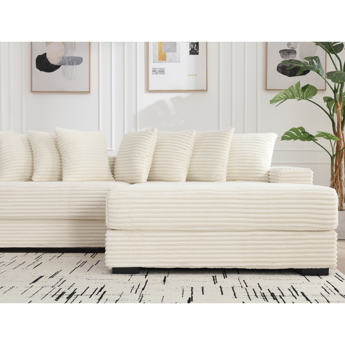 Oversized Two-Piece Couches, L Shaped Sofa, Corduroy, Right Chaise Daybed,with Armrests,Eight Throw Pillows,Corner Sofa