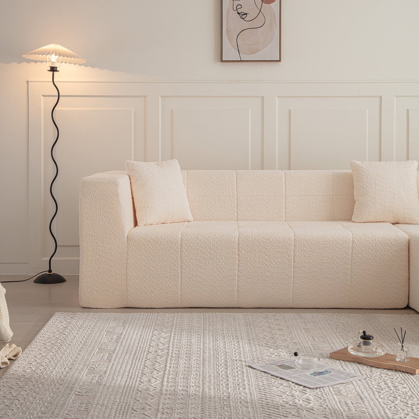 105.5" Modular L-Shaped Sectional Floor Couch, Deep Seat Tufted Comfy Sofa Set With Chaise for Living Room
