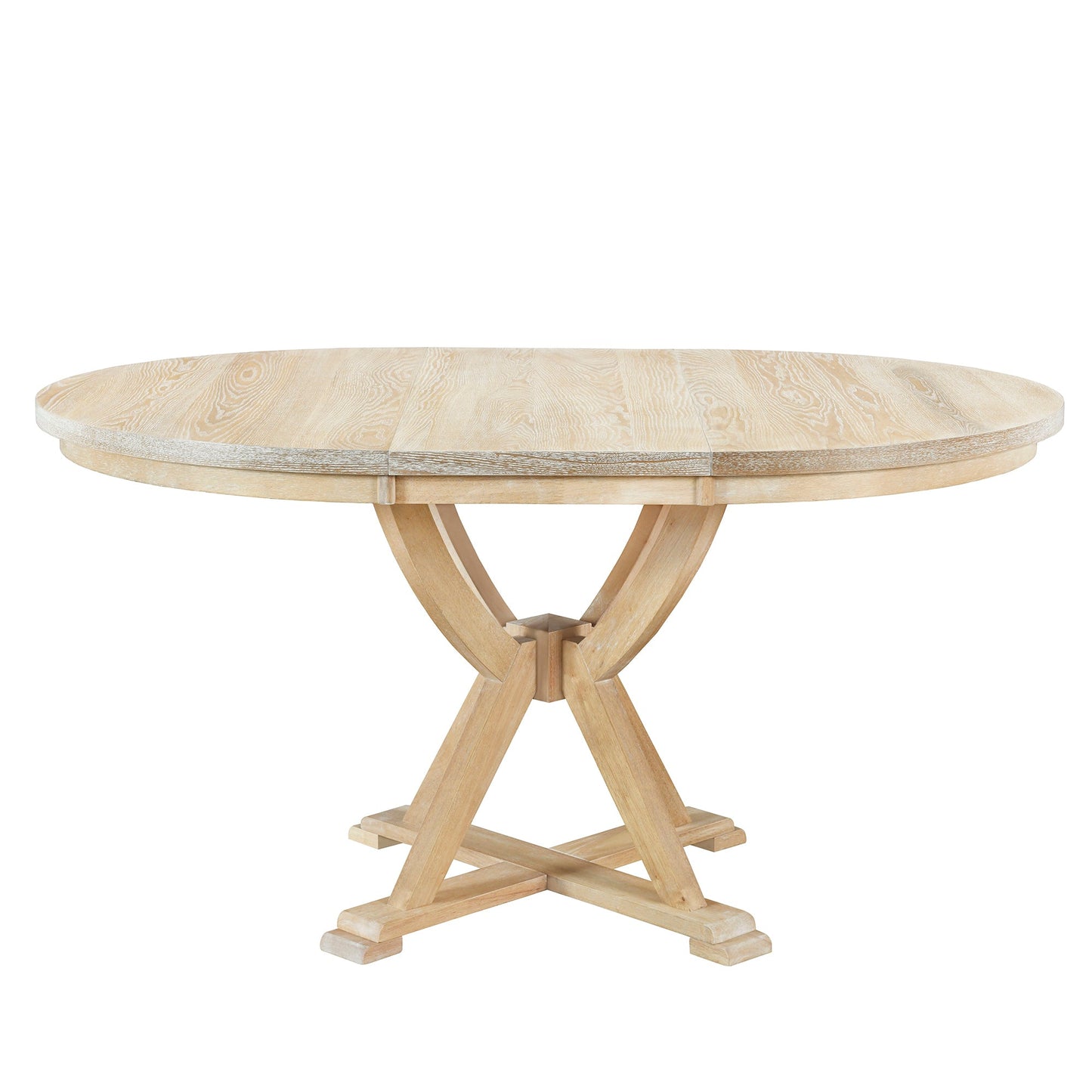 Mid-Century 5-Piece Extendable Round Dining Table Set With 15.7" Removable Leaf and 4 Cross Back Dining Chairs, Natural