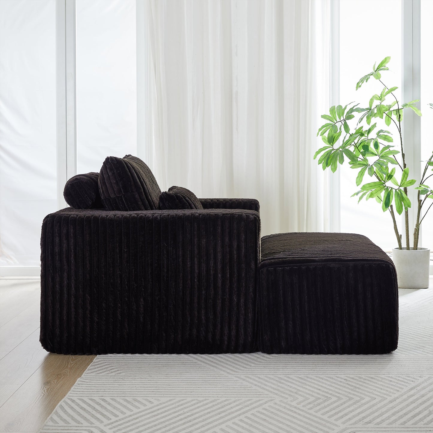 62.5-Inch Corduroy Sponge Sofa Lounge Chair With Removable Footrest,No Assembly Required,Fluffy Modern Sleeper Chair