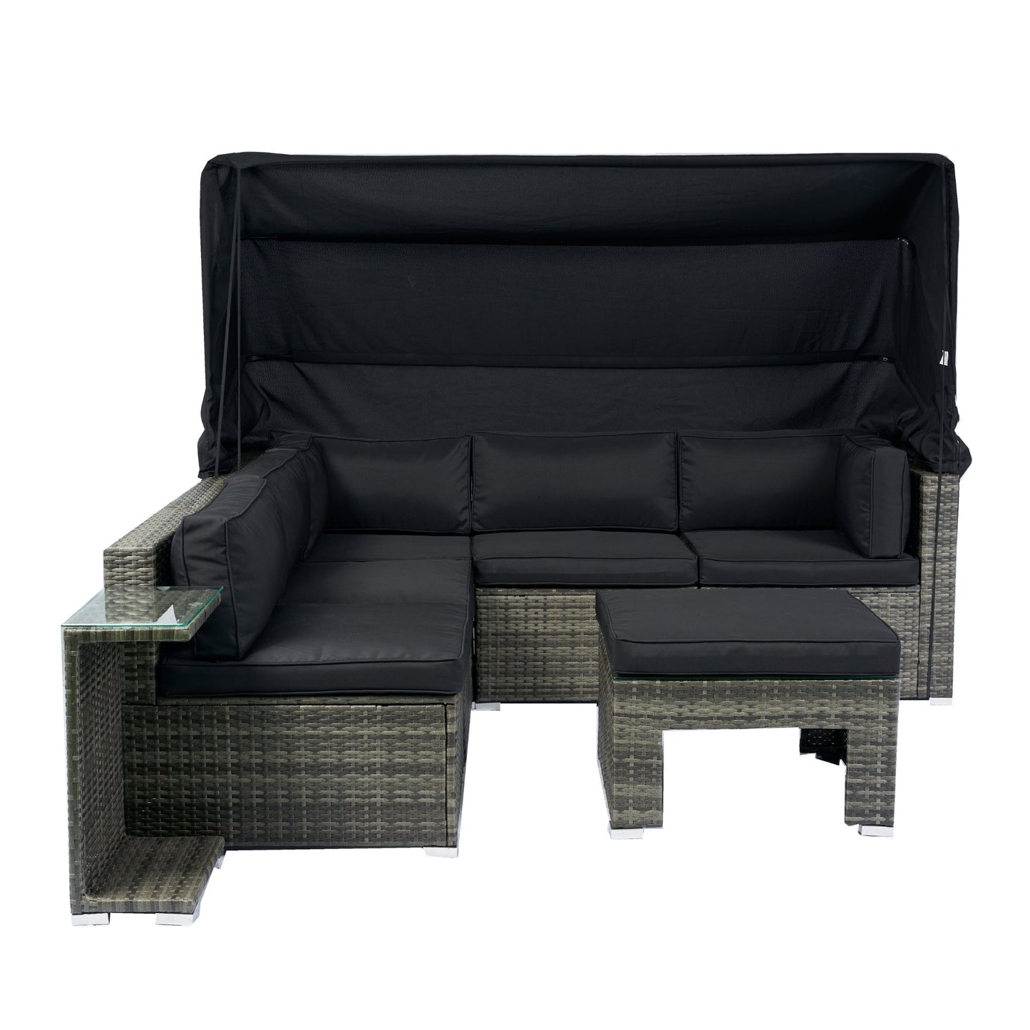 7-Piece Patio Furniture Set W/Retractable Canopy Wicker Rattan Sectional Sofa Set Patio Furniture With Washable Cushions