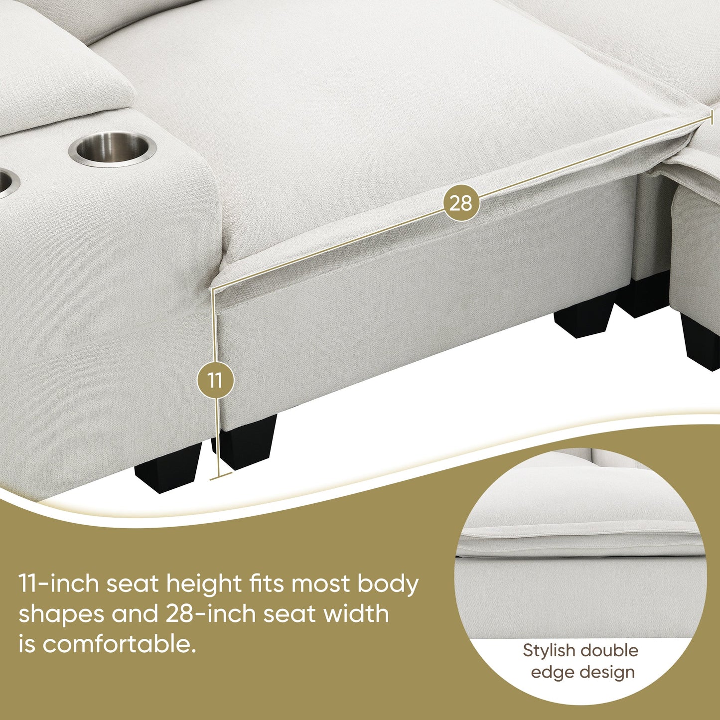 109*57" Modern Sectional Cloud Sofa With Console,USB Charger,Reading Light,Cup Holder,Wide Seat,4 Seat Chenille Modular