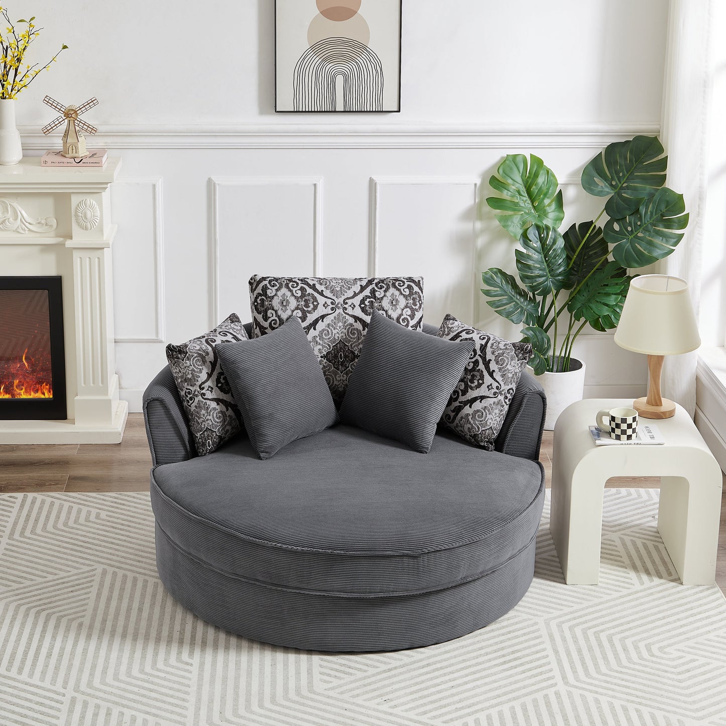 Swivel Accent Barrel Chair With 5 Movable Pillow 360 Degree Swivel Round Sofa Chair for Living Room,Bedroom, Hotel