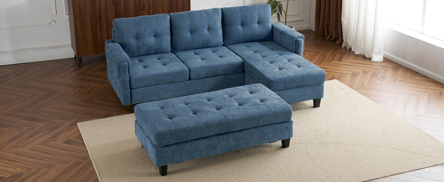 83.4" L-Shaped Sofa Sectional Couch Sofa Bed With Two USB Ports, a Movable Ottoman and a Reversible Chaise Lounge